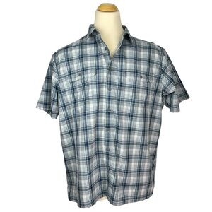Croft Barrow Quick Dry Shirt Mens XXL Blue Plaid Vented Button Up Short Sleeve